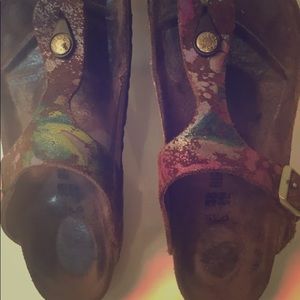 Birkenstock Gizah 38 reg width pink green leather